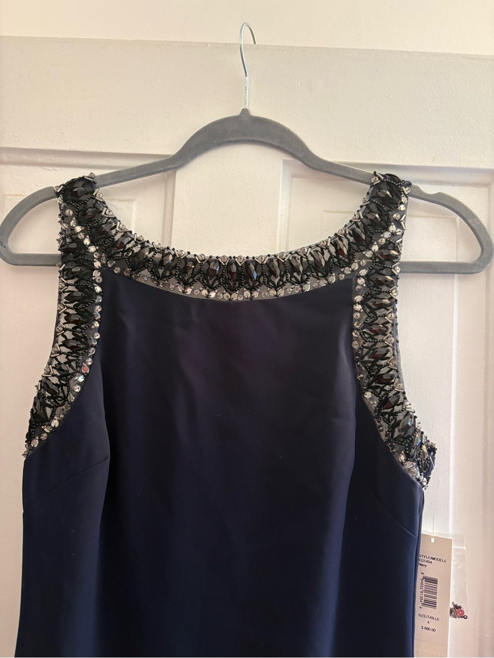 Badgley Mischka Navy Sleeveless Beaded Evening Gown